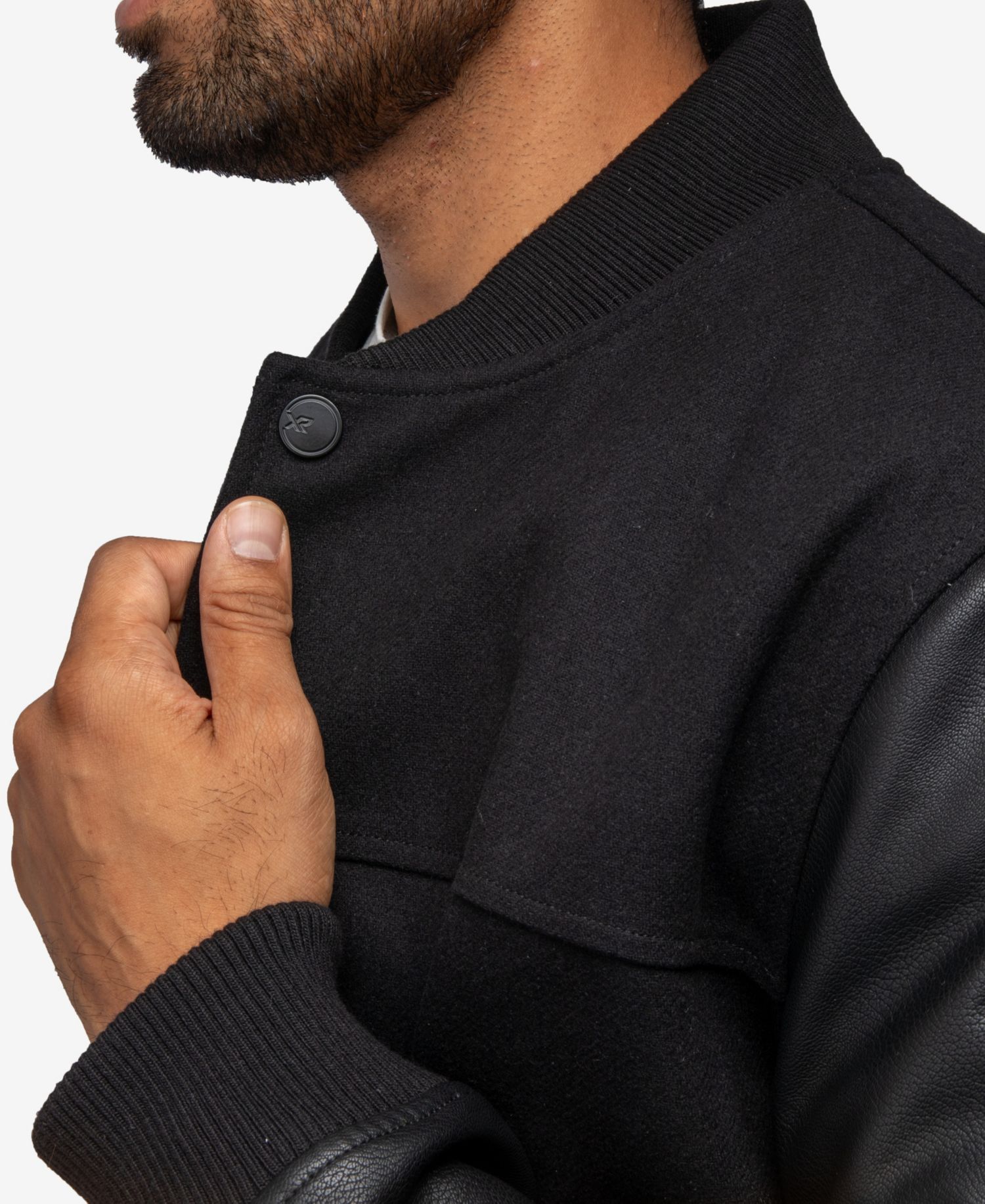 XRAY Men's Wool Varsity Bomber Jacket With PU Sleeves
