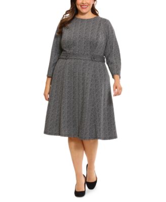 London Times Plus Size Pont-Knit 3/4-Sleeve Midi Dress - Macy's