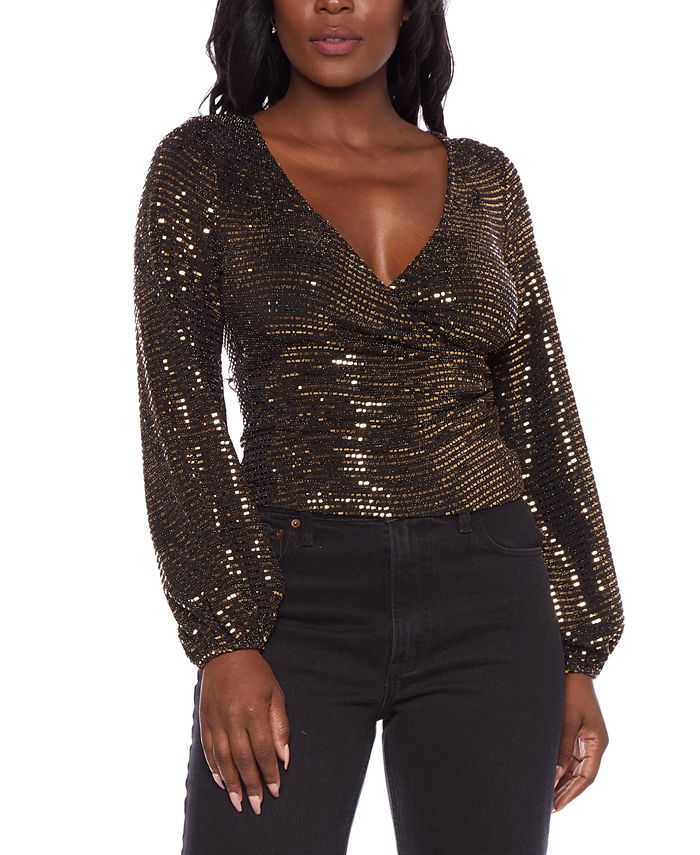 Faux-Wrap Sequin Top