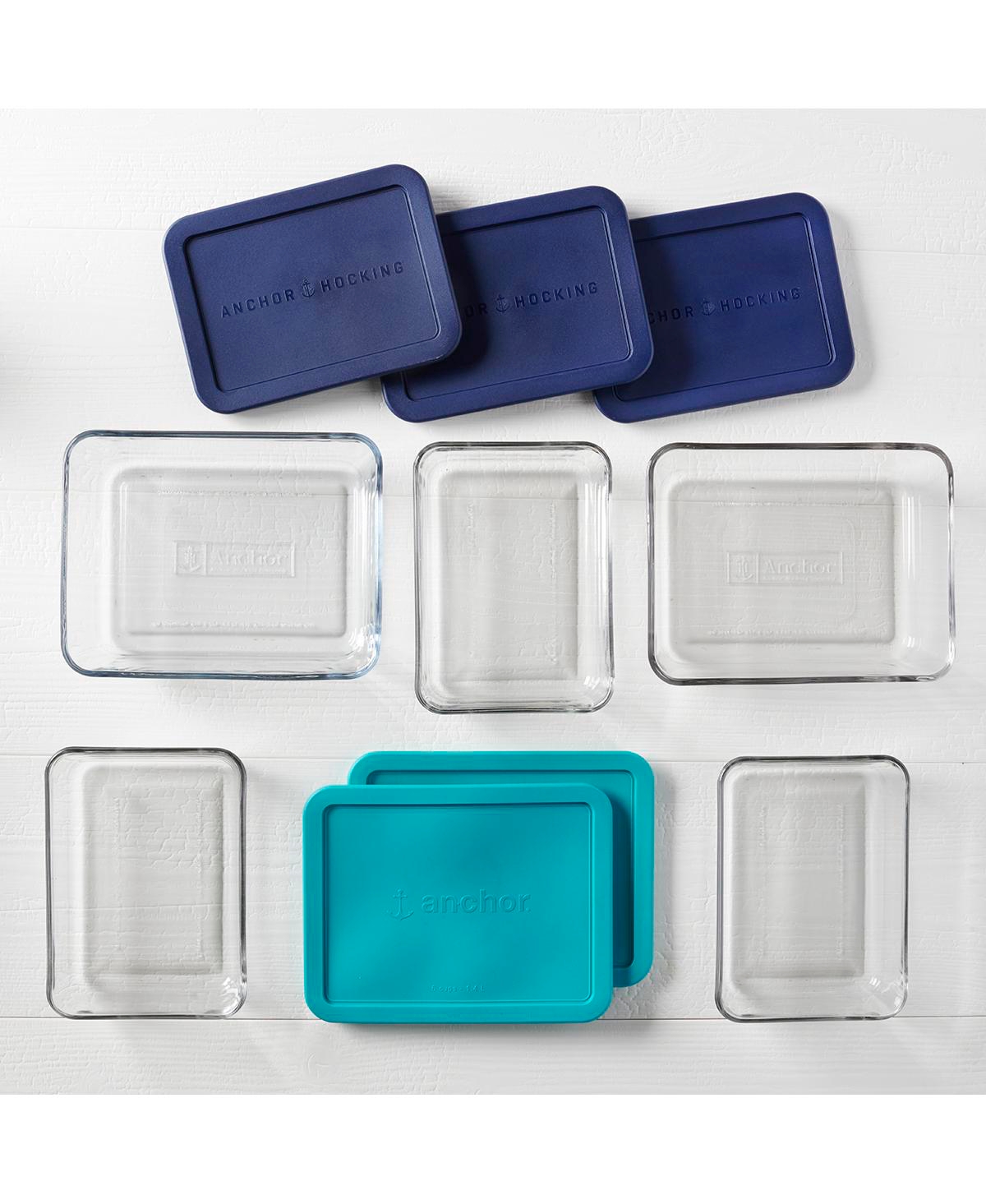 Shop Anchor Hocking 10 Pc Rectangular Meal Prep Food Storage Set In Clear Glass,mixed Blue Lids
