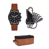 Deals on American Exchange Mens Quartz Cognac PU Leather Watch 48mm