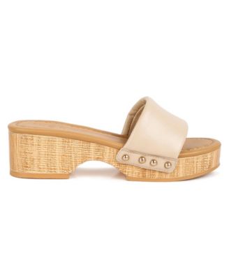 MINNY Women  Textured Heel Leather Slip On Sandals