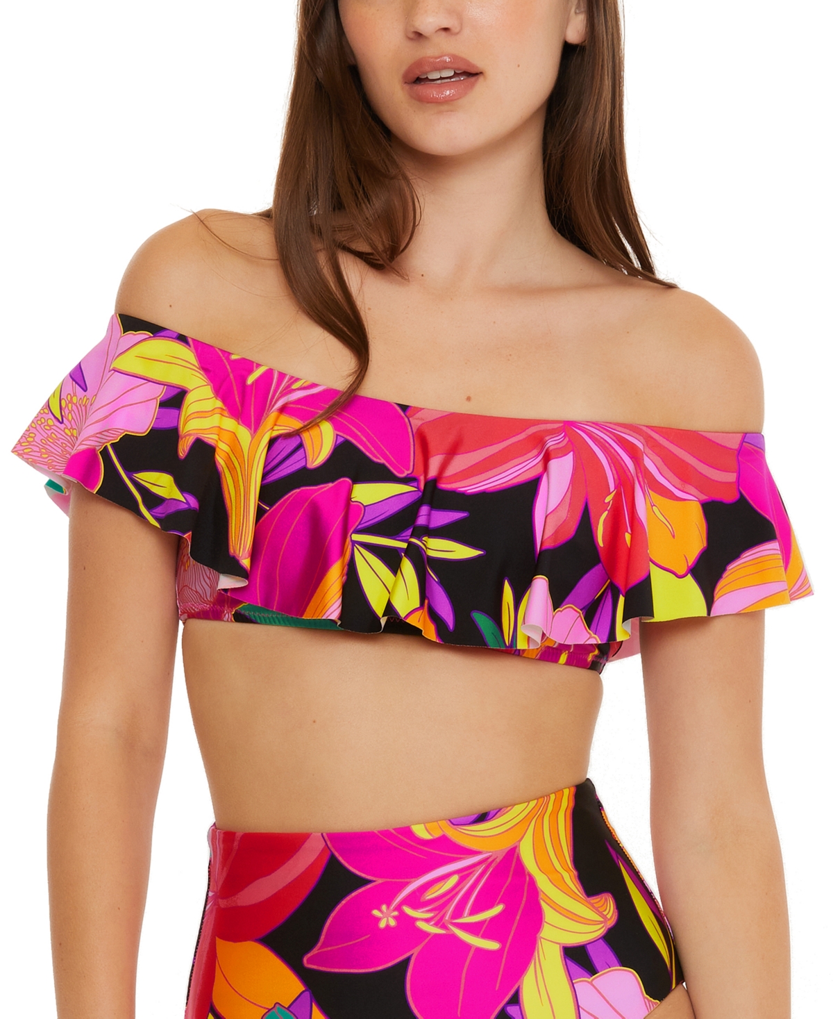 Women's Solar Floral Ruffled Off-The-Shoulder Bikini Top - Multi