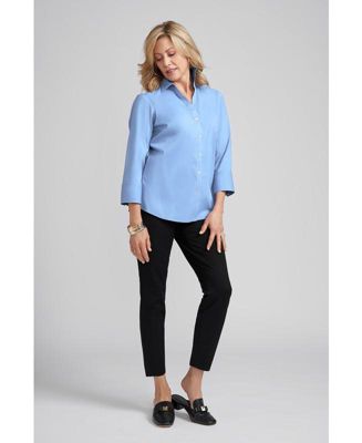 Madie 3/4 Sleeve No Iron Blouse with V Neck Placket and Optional Turn Up Cuffs