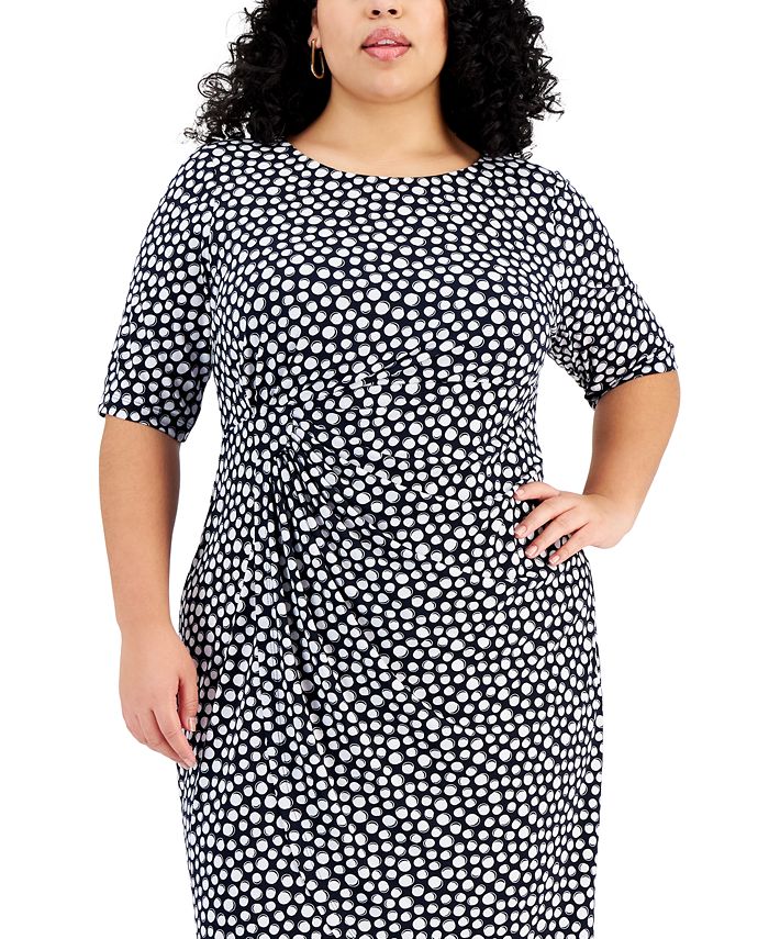 Connected Plus Size Elbow-Sleeve Gathered Jersey Sheath Dress - Macy's
