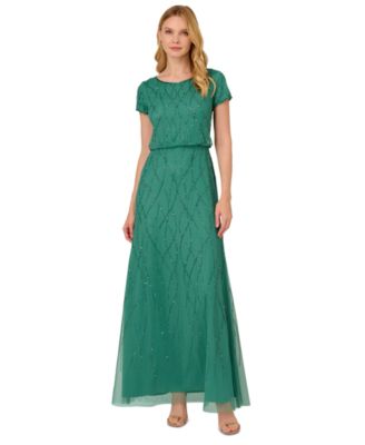 Adrianna Papell Women s Short Sleeve Embellished Overlay Gown Macy s