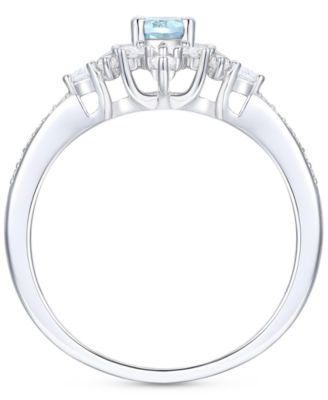 Santa Maria Aquamarine (1/2 ct. t.w.) & Diamond (3/8 ct. t.w.) Halo Ring in 14k White Gold