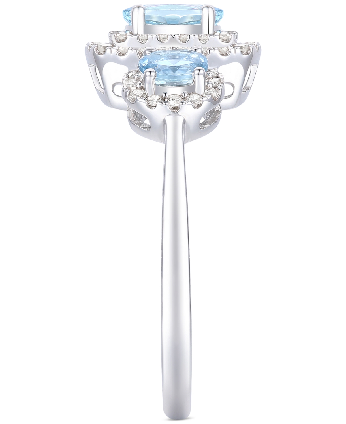 Santa Maria(7/8 ct. t.w.) & Diamond (1/3 ct. t.w.) Three Stone Halo Ring in 14k White Gold - Aquamarine
