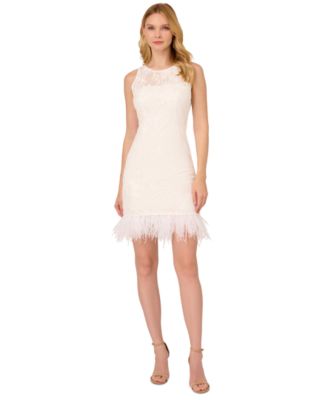 Adrianna Papell - Women's Lace Feather-Trim Sheath Dress