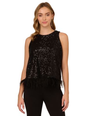 Adrianna Papell - Women's Sequin Feather-Trim Top