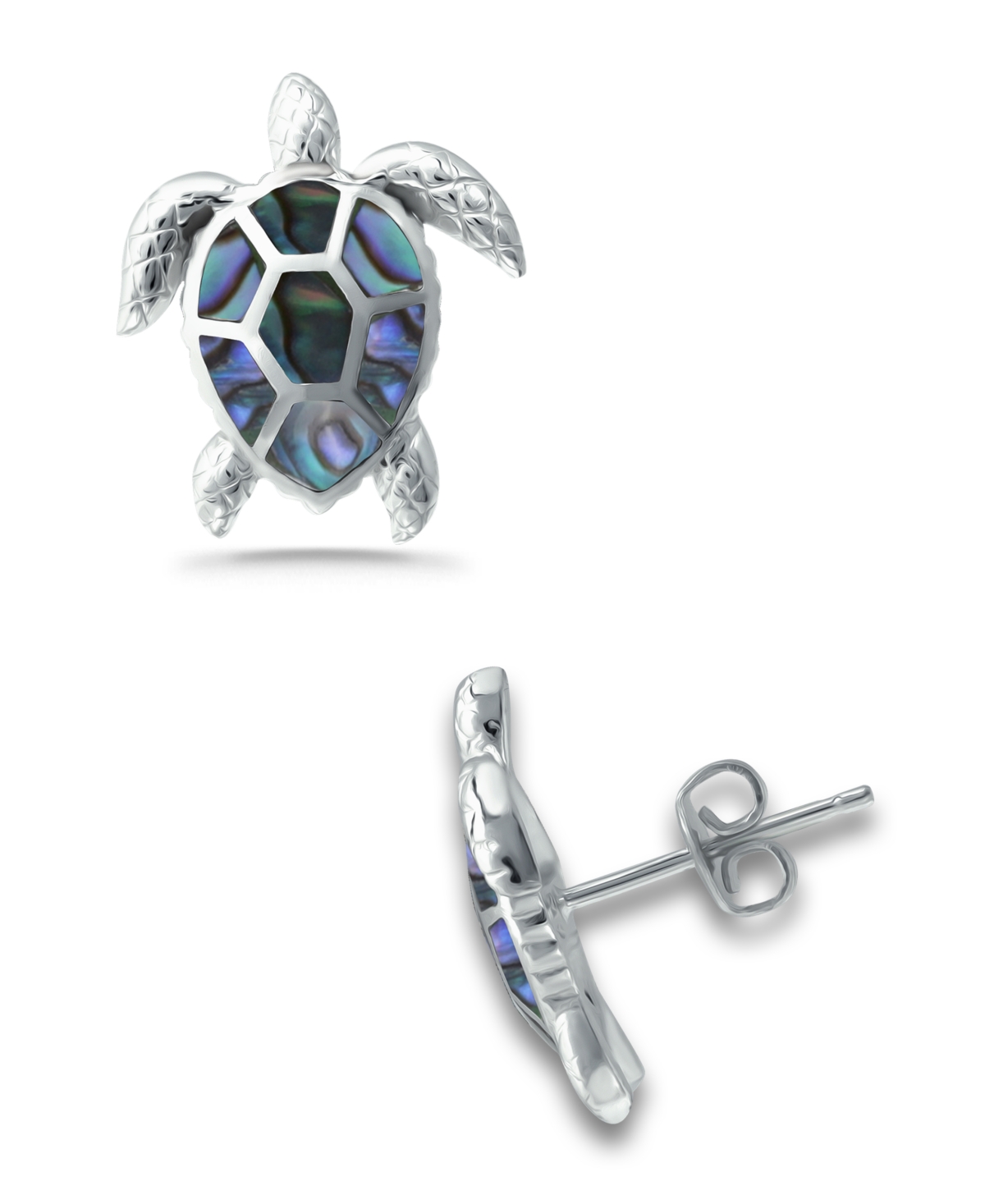 Macy's Abalone Inlay Turtle Stud Post Earrings In Silver