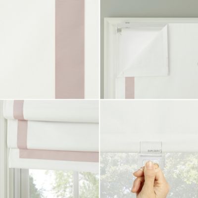 Hailey Pink Ribbon Border 100% Blackout Cordless Roman Shade