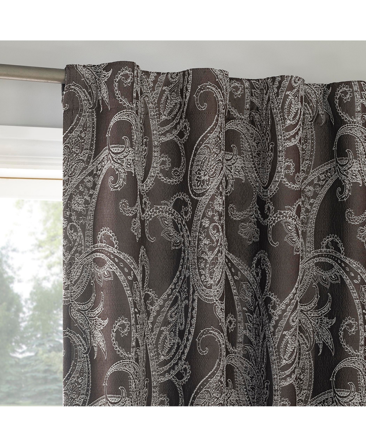 Pedra Paisley Embroidery 100% Blackout Back Tab Curtain Panel - Tranquil blue