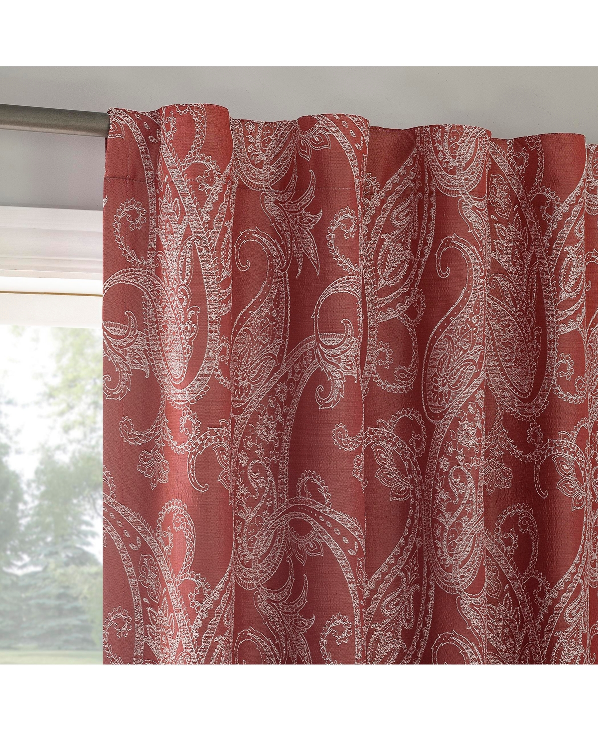 Pedra Paisley Embroidery 100% Blackout Back Tab Curtain Panel