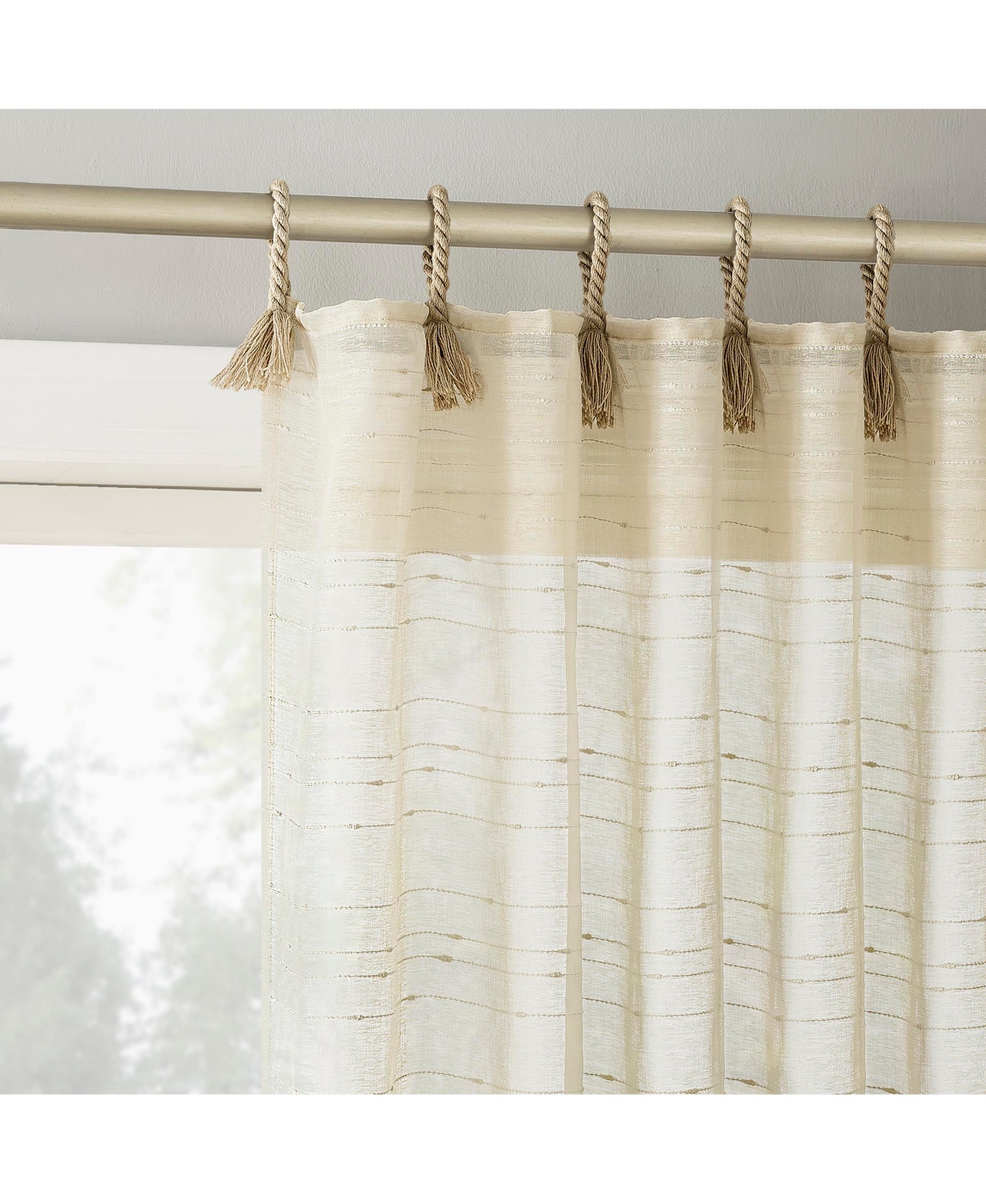 Noemi Slub Stripe Rope Tab Semi-Sheer Tab Top Curtain Panel - Natural