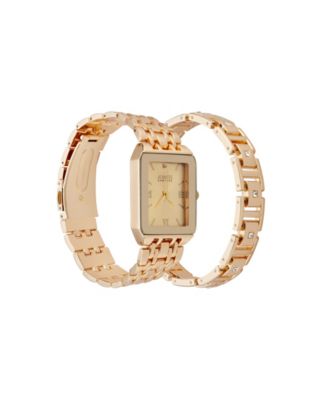 Men's Analog Shiny Gold-Tone Metal Watch 31mm Bracelet Gift Set