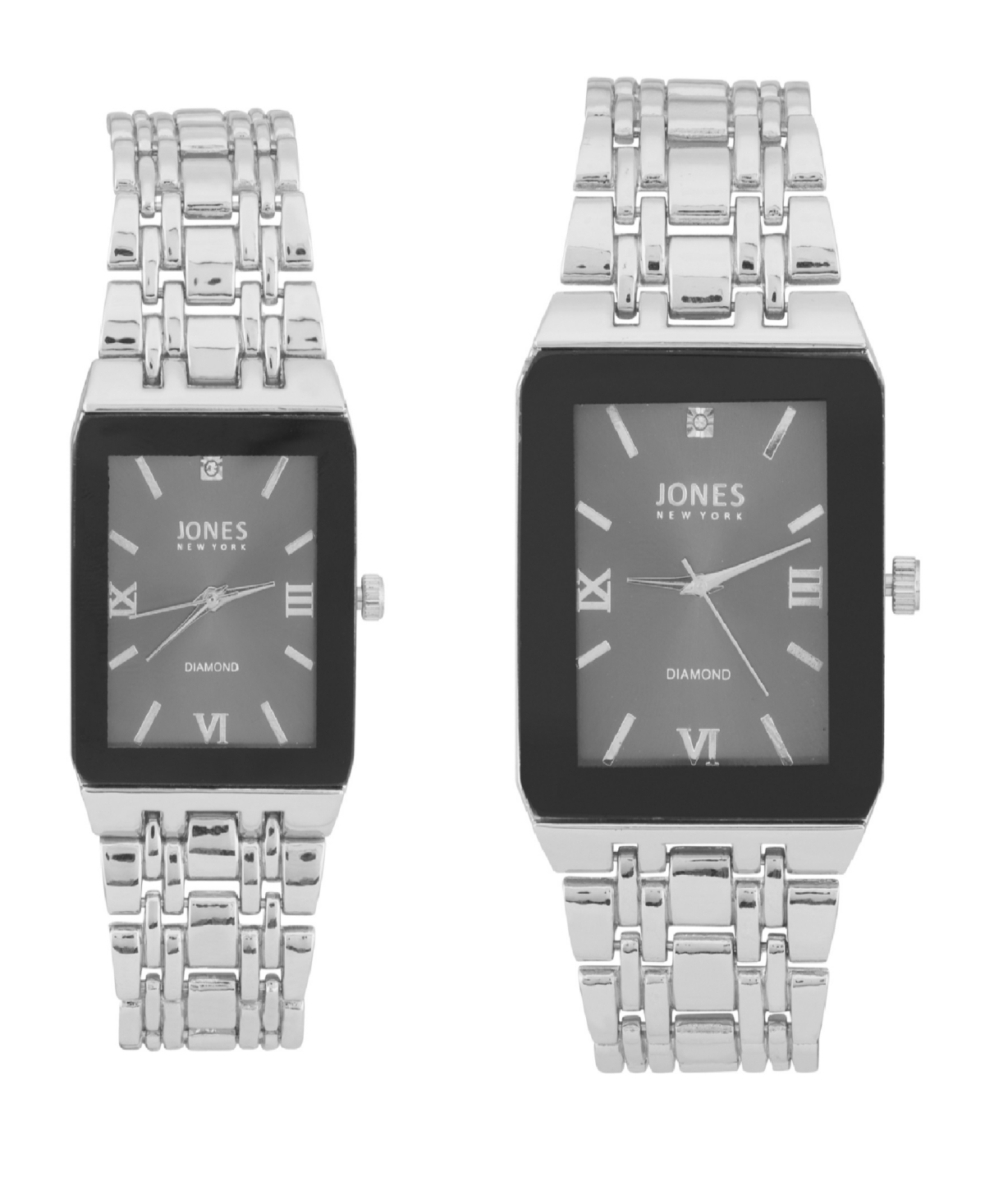 Men and Women's Analog Shiny Silver-Tone Metal Bracelet His Hers Watch 40mm, 32mm Gift Set - Black, Silver