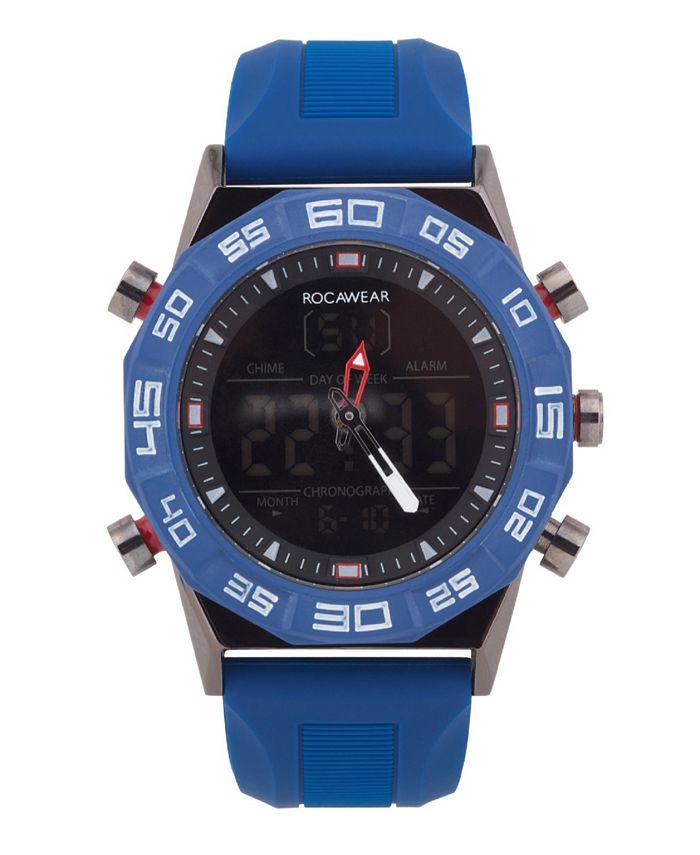 Rocawear Men's AnalogDigital Navy Silicone Strap Watch 46mm Macy's