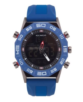 Rocawear Men's Analog-Digital Navy Silicone Strap Watch 46mm - Macy's