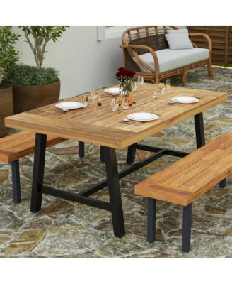 Zuli Solid Acacia Wood Dining Table With Metal Legs For Indoor And Outdoor Use