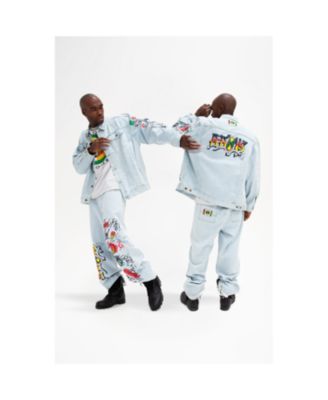 Mens Oversize Denim Graffiti Jacket