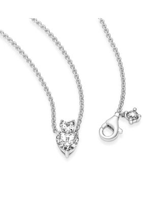 Timeless Sterling Silver Double Heart Pendant Sparkling Cubic Zirconia Collier Necklace