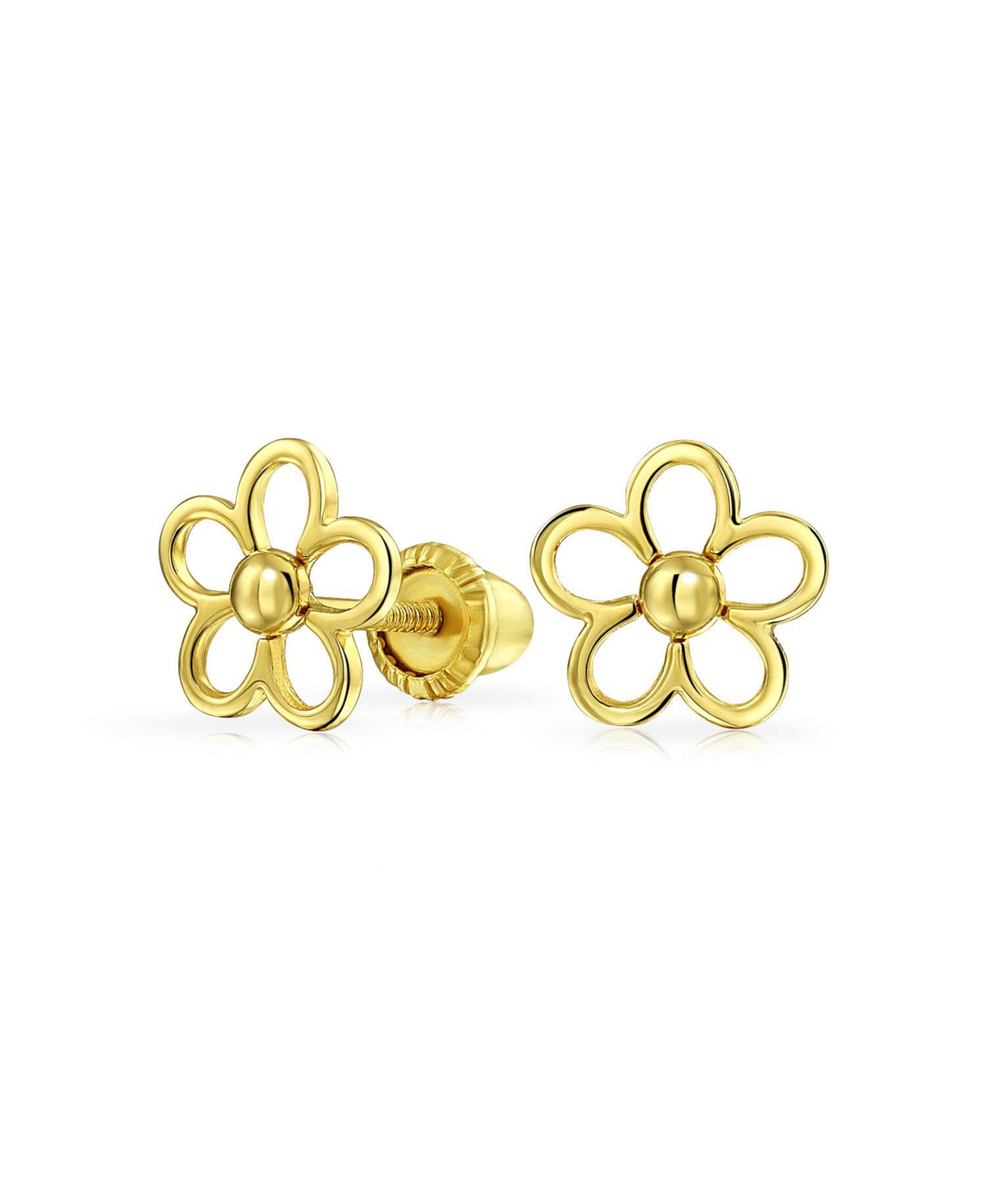 Tiny Petite Cz Accent Dainty14K Yellow Gold Sunflower Daisy Flower Stud Earrings Secure Clutch Screw back - Gold a