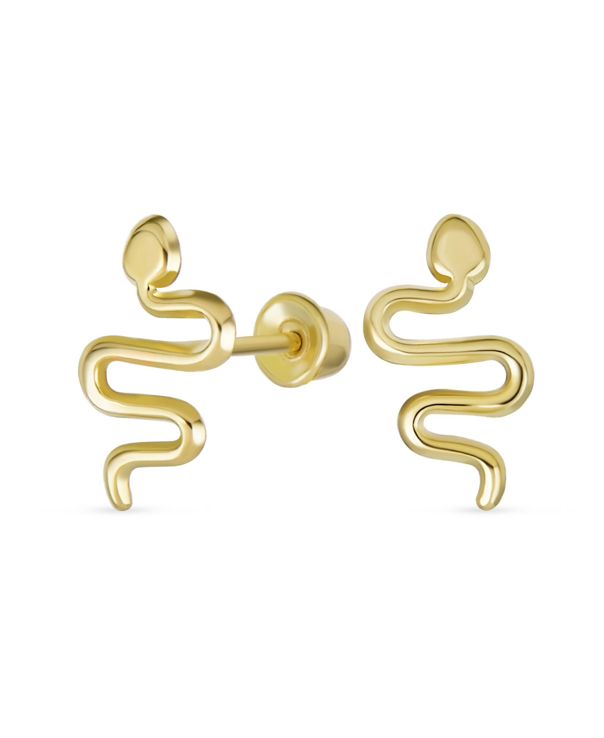 Minimalist Tiny Mini Garden Reptile Serpent Snake Stud Earrings 14K Yellow Gold Safety Clutch Screw back - Yellow gold