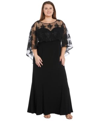 Plus Size Embroidered Capelet Gown