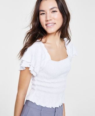 Celebrity Pink - Juniors' Textured Short-Flutter-Sleeve Top