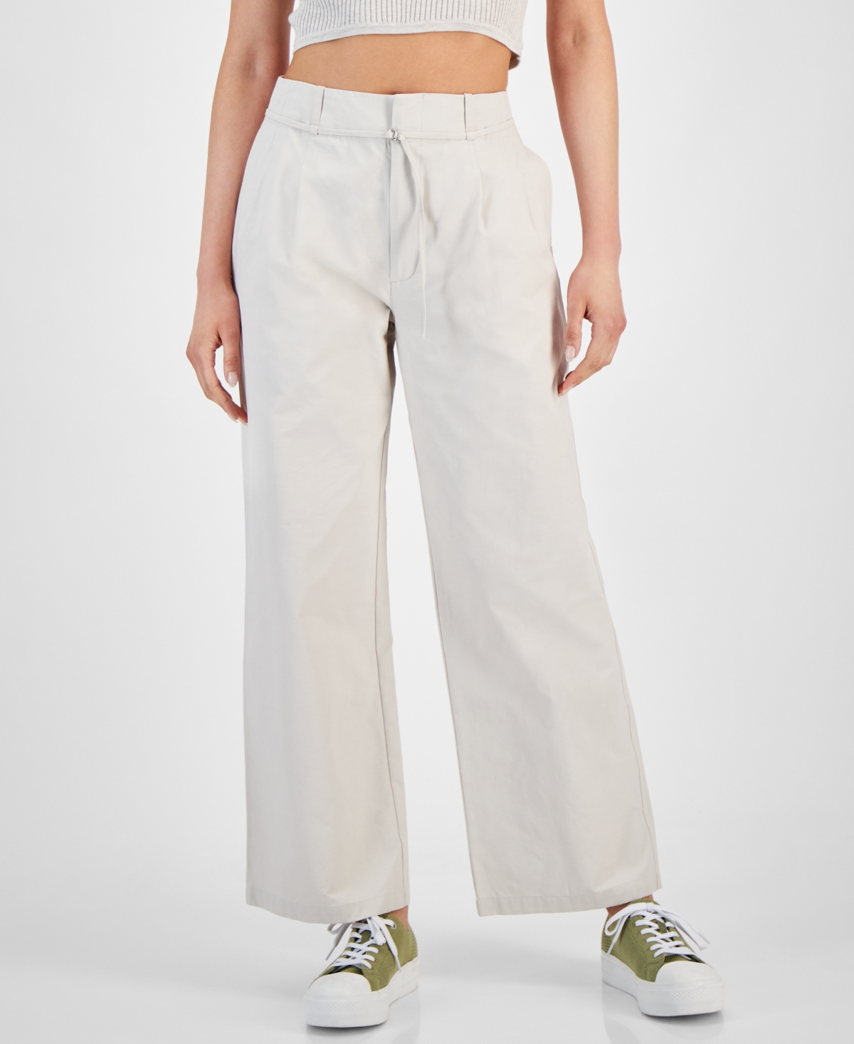 Calvin Klein Jeans Est.1978 Women's High-waist Wide-leg Belted Pleated Pants In Birch