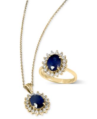EFFY&reg; Sapphire (1-7/8 ct. t.w.) & Diamond (3/8 ct. t.w.) Halo Ring in 14k Gold (Also available in Emerald and White Gold)