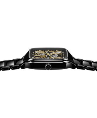 Unisex Swiss Automatic True Square Open Heart Diamond (1/10 ct. t.w.) Black Ceramic Bracelet Watch 38mm
