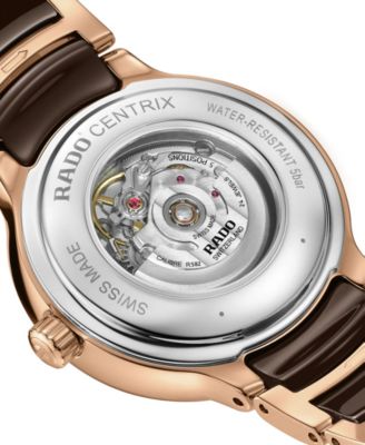 Women's Swiss Automatic Centrix Diamond Accent Brown Ceramic & Rose Gold PVD Stainless Steel Bracelet Watch 35mm