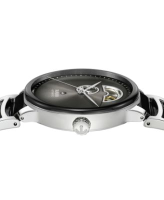 Unisex Swiss Automatic Centrix Open Heart Black Ceramic & Stainless Steel Bracelet Watch 40mm