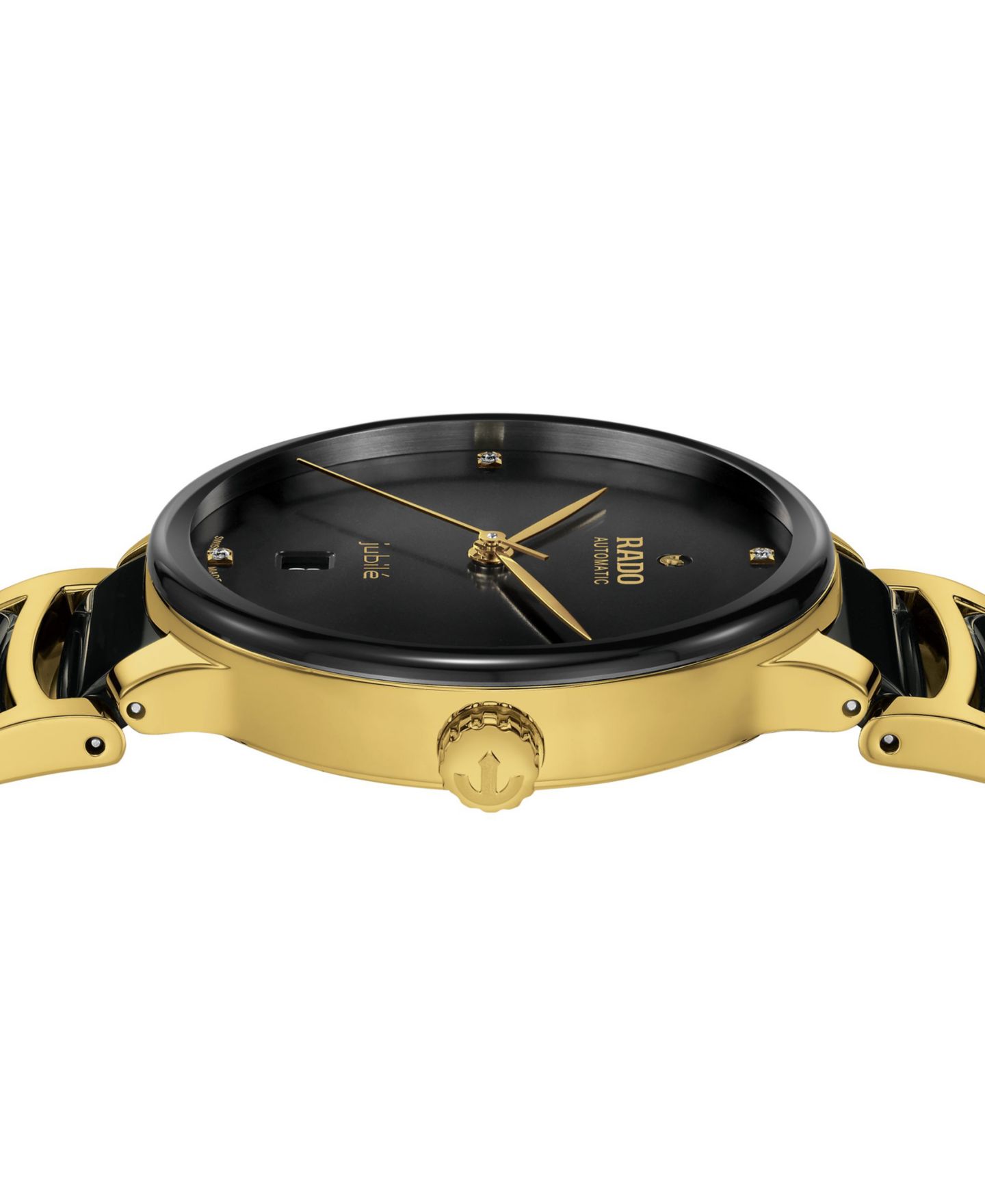 Часы Rado Unisex Swiss Automatic Centrix Diamond (1/20 ct. t.w.) Black Ceramic & Gold PVD Stainless Steel Bracelet Watch 40mm, цвет: Чёрный — фото 3