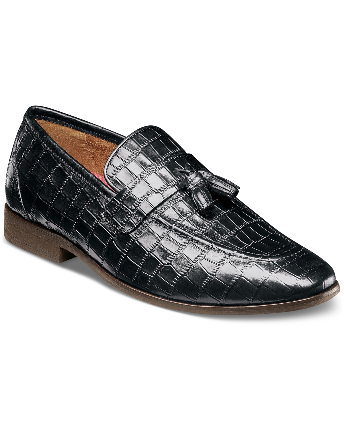 Men's Franz Moc-Toe Croc-Texture Tassel Dress Loafer - Cognac