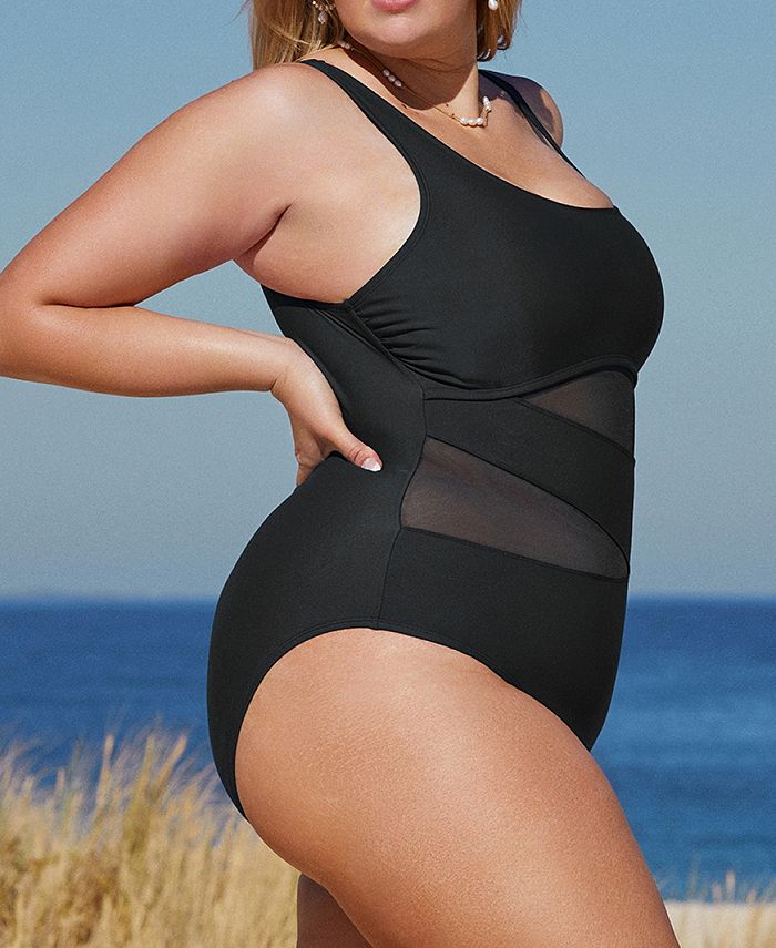 CUPSHE Plus Size Dreamscapes Mesh OneShoulder One Piece Swimsuit Macy's