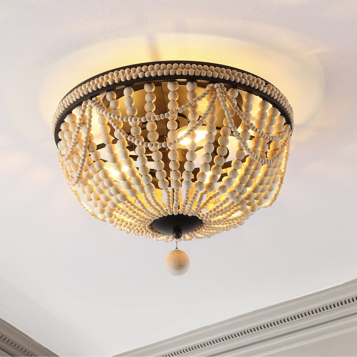 Dune Wood Bead Bohemian Farmhouse Iron Led Semi Flush Mount