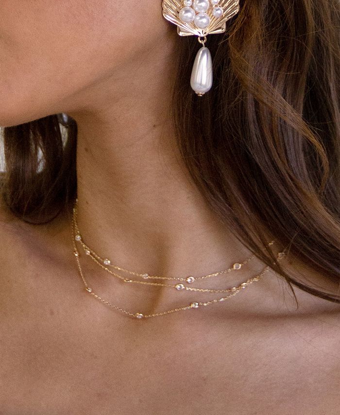 ETTIKA Perfect Cubic Zirconia Dotted 18K Gold Plated Layered Necklace ...