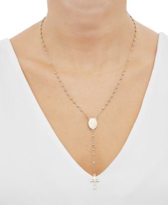 Polished Diamond Cut Rosary with Moonbeads in 14K Yellow, White and Rose Gold.