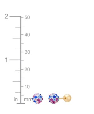 Children's Pink and Blue Crystal Ball Stud Reversible Earrings in 14k Gold