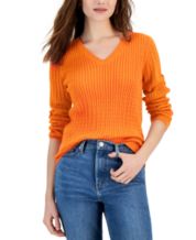 Tommy Hilfiger Sweater Top Women's Large Lightweight Striped V-Neck  Orange/White