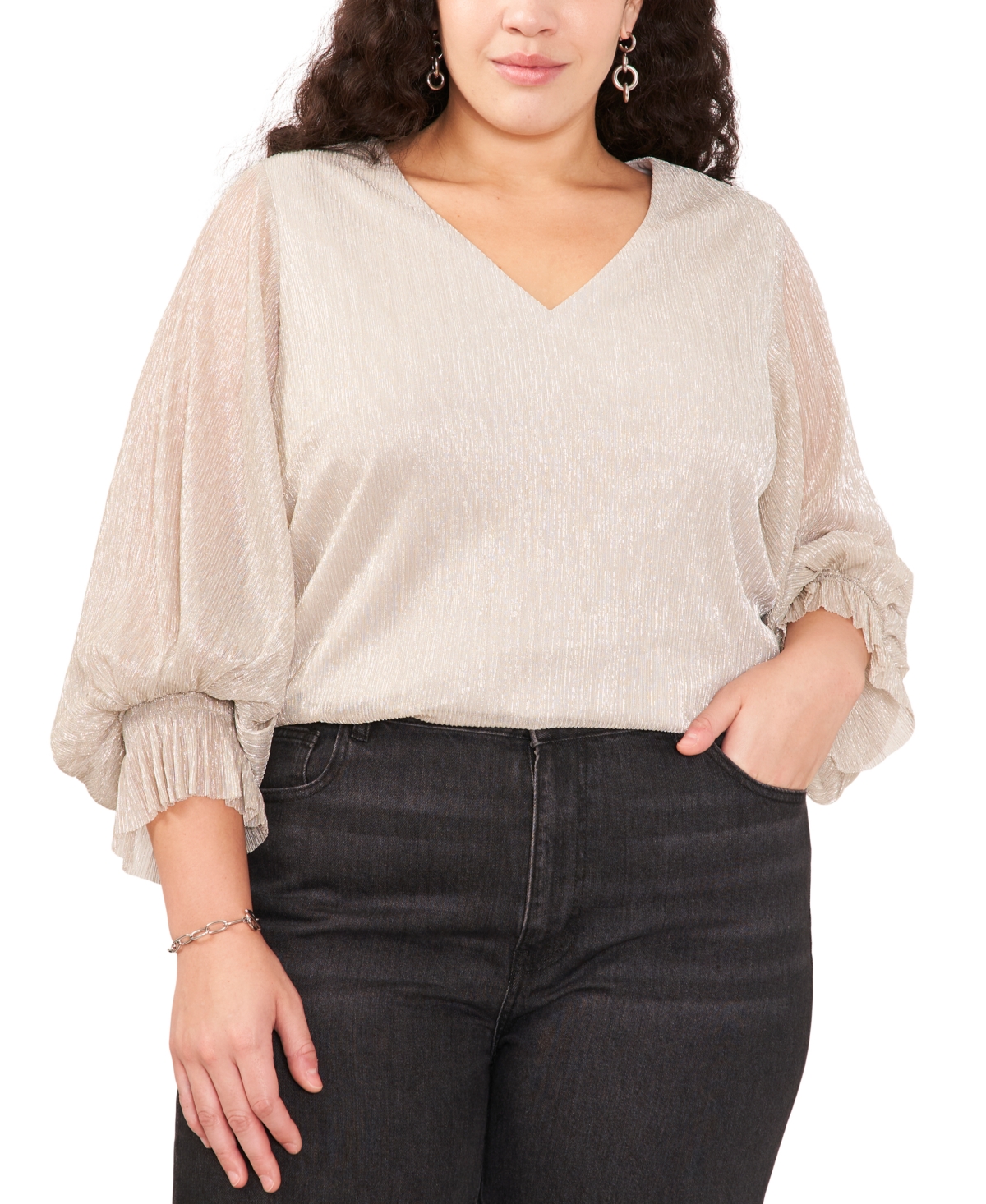 Vince Camuto Plus Size Metallic V-neck Blouse In Champagne