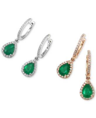 Effy Collection Brasilica By Effy Emerald 1 1 8 Ct. T.w. Diamond 1 4 Ct. T.w. Pear Drop Earrings In 14k White Gold 1 In No Color