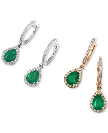 EFFY Collection - Emerald (1-1/8 ct. t.w.) and Diamond (1/4 ct. t.w.) Drop Earrings in 14k White Gold
