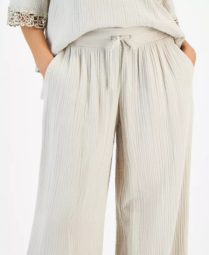 Women's Wide Leg Cotton Gauze Pants - thumbnail 9