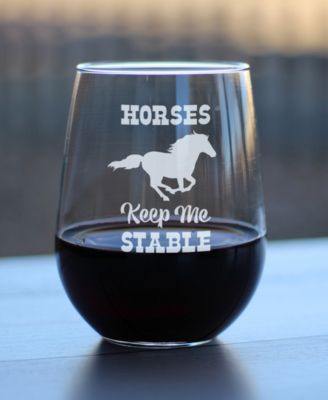 Horses Keep Me Stable Horse Gifts Stem Less Wine Glass, 17 oz