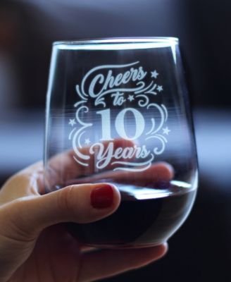 Cheers to 10 Years 10th Anniversary Gifts Stem Less Wine Glass, 17 oz