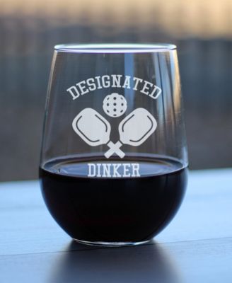 Designated Dinker Pickle Ball Gifts Stem Less Wine Glass, 17 oz